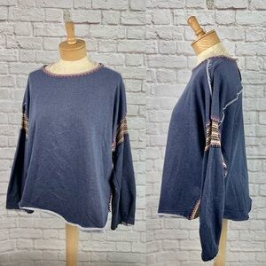 Natural Life Knit Trim Blue Oversized Sweatshirt Size S/M New!